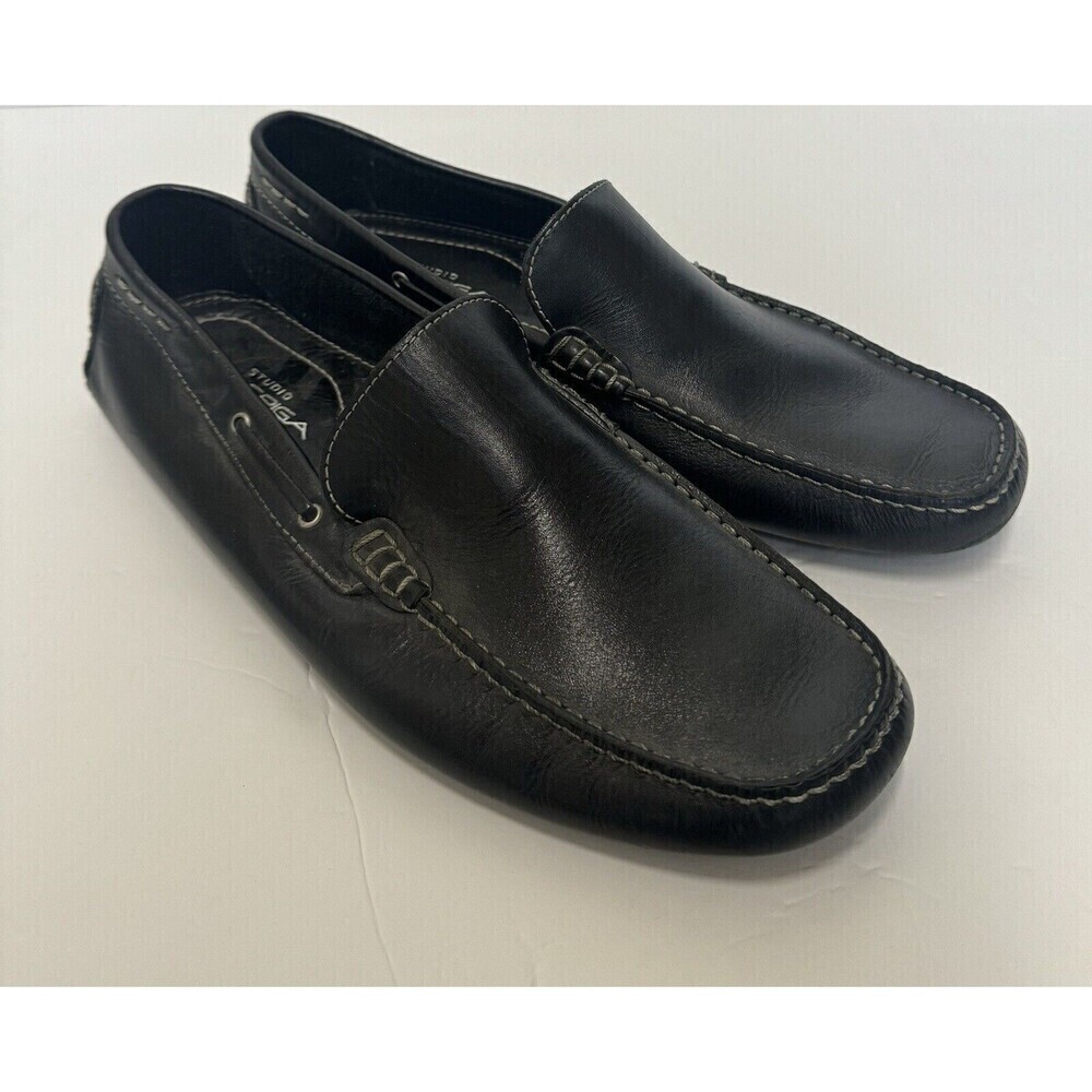 VIA SPIGA Shoes Mens 11M Black Genuine Leather Slip On Loafers Drive Along